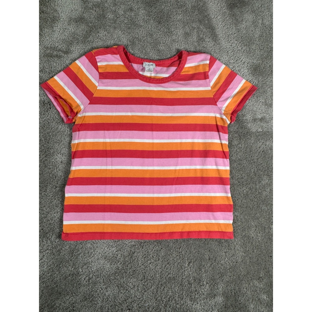 J.Crew Womens Small Short Sleeve Striped T-Shirt Pink Orange Red Cotton Tee